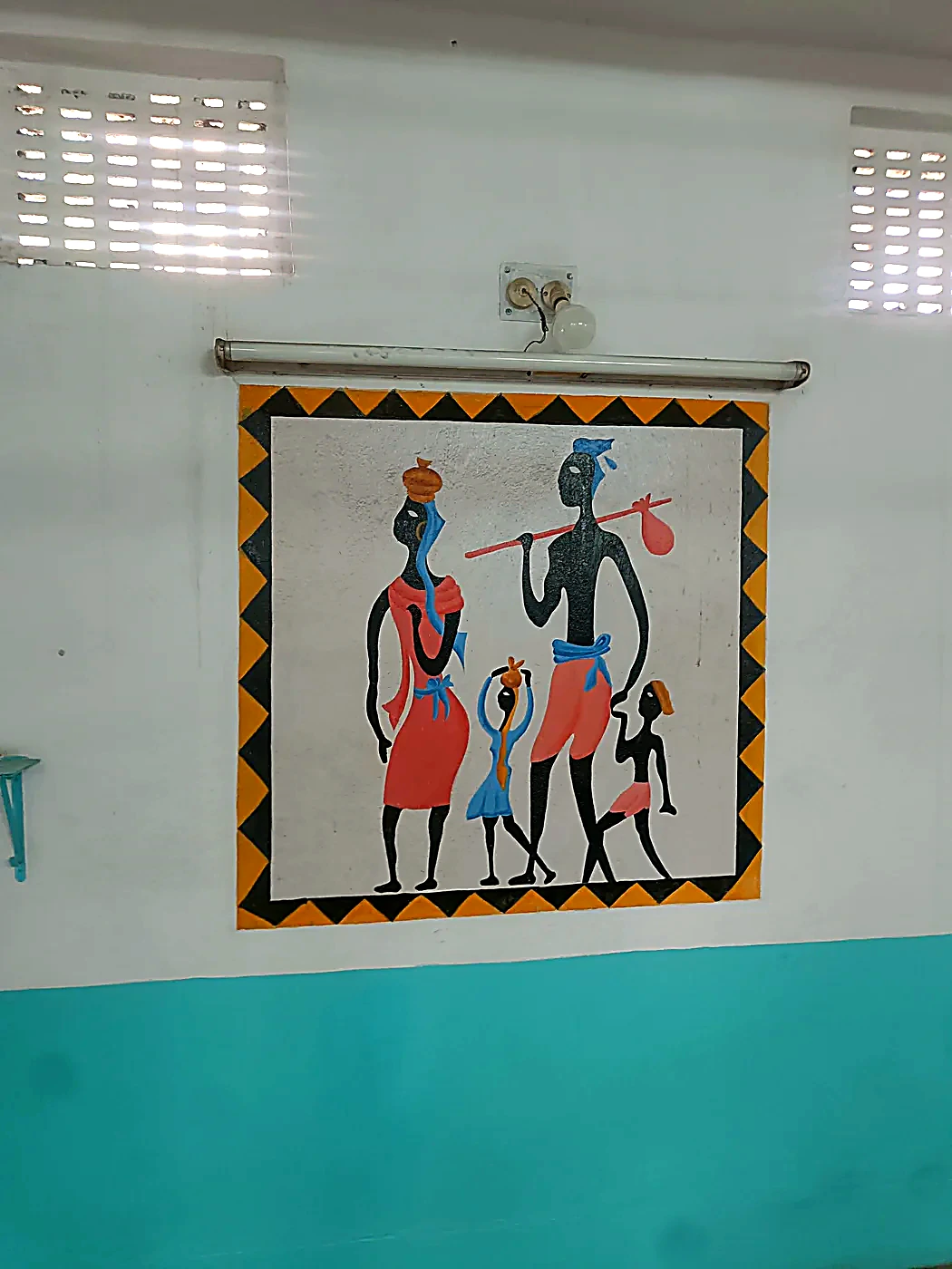 Traditional Jharkhand Sohrai folk mural on daycare wall