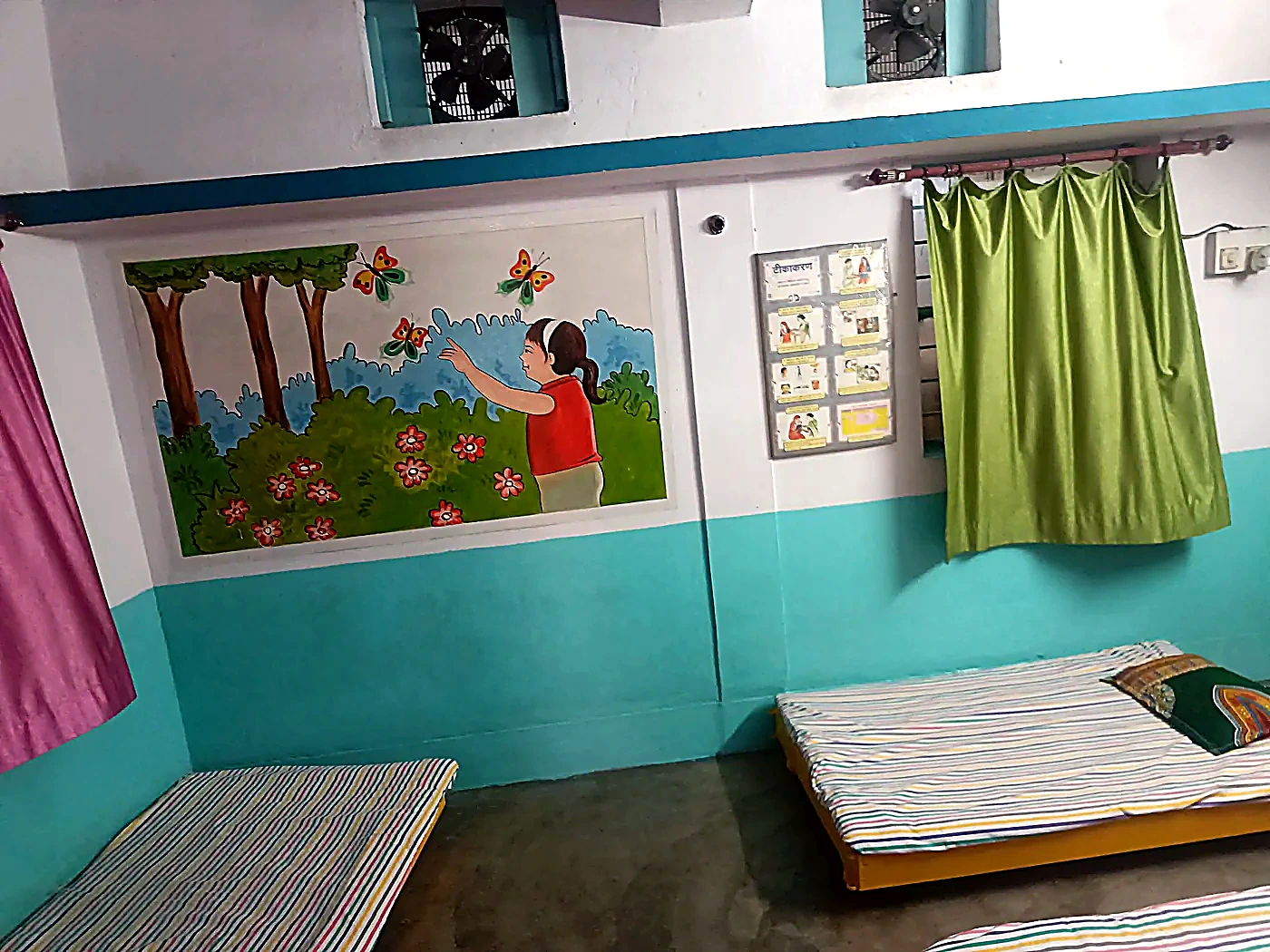 Samridhi Day Care Centre colourful butterfly art mural in play and nap space, Dimna Road Jamshedpur